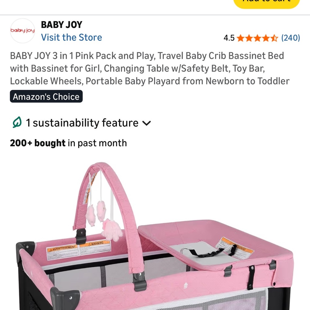 Pink Baby Playard with Bassinet and Toy Bar
